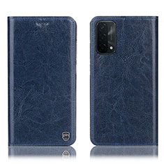 Leather Case Stands Flip Cover Holder H04P for Oppo A54 5G Blue
