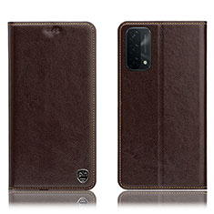 Leather Case Stands Flip Cover Holder H04P for Oppo A54 5G Brown