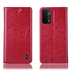 Leather Case Stands Flip Cover Holder H04P for Oppo A54 5G Red