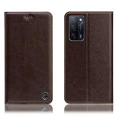 Leather Case Stands Flip Cover Holder H04P for Oppo A55 5G Brown