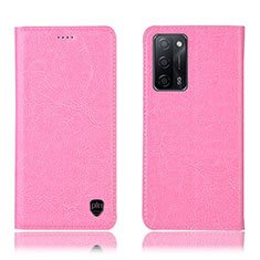 Leather Case Stands Flip Cover Holder H04P for Oppo A56 5G Pink