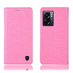 Leather Case Stands Flip Cover Holder H04P for Oppo A57 5G Pink