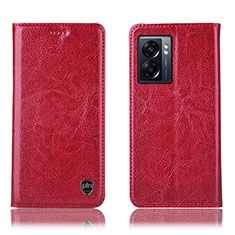 Leather Case Stands Flip Cover Holder H04P for Oppo A57 5G Red