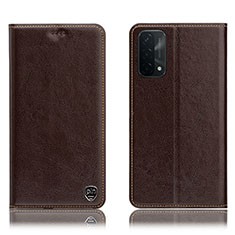 Leather Case Stands Flip Cover Holder H04P for Oppo A74 5G Brown