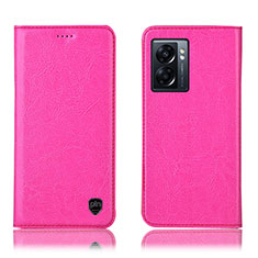 Leather Case Stands Flip Cover Holder H04P for Oppo A77 5G Hot Pink