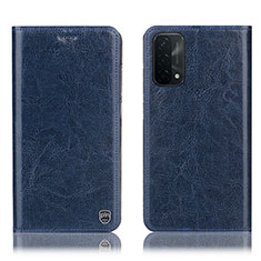 Leather Case Stands Flip Cover Holder H04P for Oppo A93 5G Blue