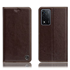 Leather Case Stands Flip Cover Holder H04P for Oppo A93s 5G Brown