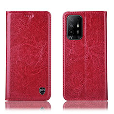 Leather Case Stands Flip Cover Holder H04P for Oppo A94 5G Red