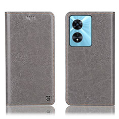 Leather Case Stands Flip Cover Holder H04P for Oppo A97 5G Gray