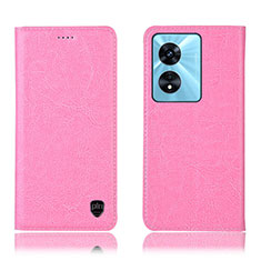 Leather Case Stands Flip Cover Holder H04P for Oppo A97 5G Pink