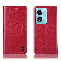 Leather Case Stands Flip Cover Holder H04P for Oppo A98 5G Red