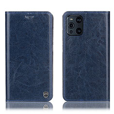 Leather Case Stands Flip Cover Holder H04P for Oppo Find X3 5G Blue