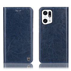 Leather Case Stands Flip Cover Holder H04P for Oppo Find X5 Pro 5G Blue