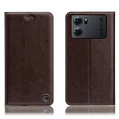 Leather Case Stands Flip Cover Holder H04P for Oppo K10 5G Brown