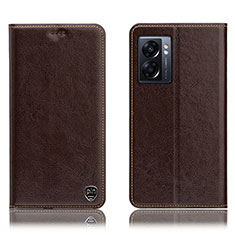 Leather Case Stands Flip Cover Holder H04P for Oppo K10 5G India Brown
