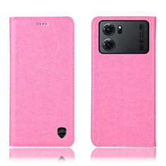 Leather Case Stands Flip Cover Holder H04P for Oppo K10 5G Pink