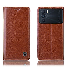 Leather Case Stands Flip Cover Holder H04P for Oppo K9 Pro 5G Light Brown