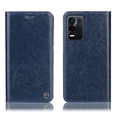 Leather Case Stands Flip Cover Holder H04P for Oppo K9X 5G Blue