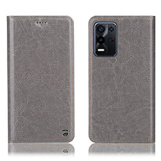 Leather Case Stands Flip Cover Holder H04P for Oppo K9X 5G Gray