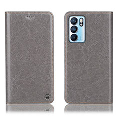 Leather Case Stands Flip Cover Holder H04P for Oppo Reno6 5G Gray