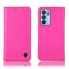 Leather Case Stands Flip Cover Holder H04P for Oppo Reno6 5G Hot Pink