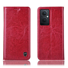 Leather Case Stands Flip Cover Holder H04P for Oppo Reno7 Lite 5G Red