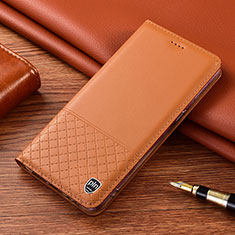 Leather Case Stands Flip Cover Holder H04P for Samsung Galaxy S22 Ultra 5G Orange
