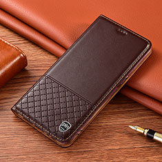 Leather Case Stands Flip Cover Holder H04P for Samsung Galaxy S24 Plus 5G Brown