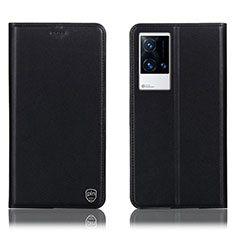 Leather Case Stands Flip Cover Holder H04P for Vivo iQOO 8 5G Black