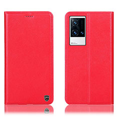 Leather Case Stands Flip Cover Holder H04P for Vivo iQOO 8 5G Red