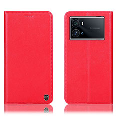 Leather Case Stands Flip Cover Holder H04P for Vivo iQOO 9 5G Red