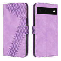 Leather Case Stands Flip Cover Holder H04X for Google Pixel 6 5G Purple