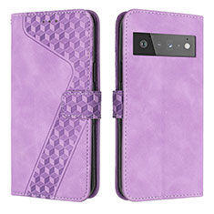 Leather Case Stands Flip Cover Holder H04X for Google Pixel 6 Pro 5G Purple