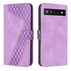 Leather Case Stands Flip Cover Holder H04X for Google Pixel 6a 5G Purple