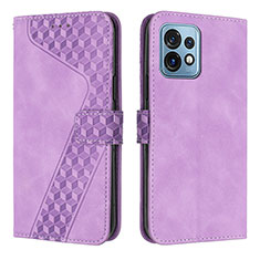 Leather Case Stands Flip Cover Holder H04X for Motorola Moto Edge Plus (2023) 5G Purple