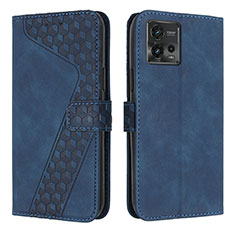 Leather Case Stands Flip Cover Holder H04X for Motorola Moto G72 Blue