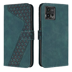 Leather Case Stands Flip Cover Holder H04X for Motorola Moto G72 Green