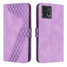 Leather Case Stands Flip Cover Holder H04X for Motorola Moto G72 Purple