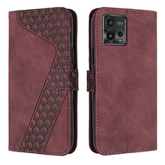 Leather Case Stands Flip Cover Holder H04X for Motorola Moto G72 Red