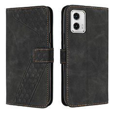 Leather Case Stands Flip Cover Holder H04X for Motorola Moto G73 5G Black