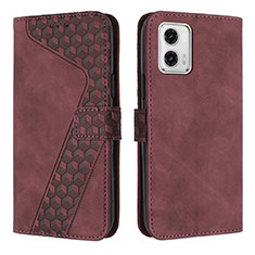 Leather Case Stands Flip Cover Holder H04X for Motorola Moto G73 5G Red