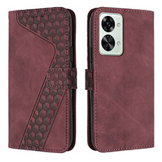 Leather Case Stands Flip Cover Holder H04X for OnePlus Nord 2T 5G Red