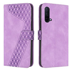 Leather Case Stands Flip Cover Holder H04X for OnePlus Nord CE 5G Purple