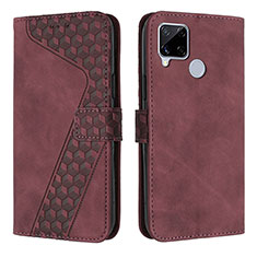 Leather Case Stands Flip Cover Holder H04X for Realme 7i RMX2193 Red