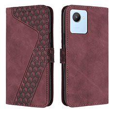 Leather Case Stands Flip Cover Holder H04X for Realme C30s Red