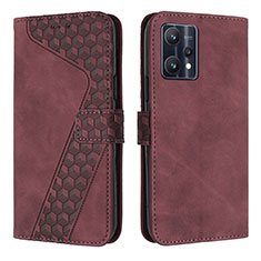 Leather Case Stands Flip Cover Holder H04X for Realme V25 5G Red