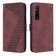 Leather Case Stands Flip Cover Holder H04X for Sony Xperia 1 V Red