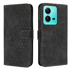 Leather Case Stands Flip Cover Holder H04X for Vivo V25e Black