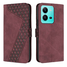 Leather Case Stands Flip Cover Holder H04X for Vivo V25e Blue