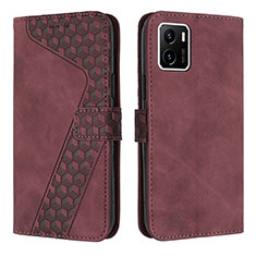 Leather Case Stands Flip Cover Holder H04X for Vivo Y01 Red Wine